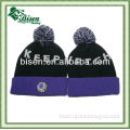 Beanie Winter Hat with Top Ball and Woven Label
